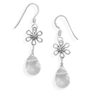 Clear Glass and Flower Bead Earrings