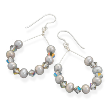 Cultured Freshwater Pearl and AB Crystal Earrings