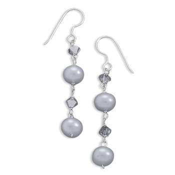 Silver Cultured Freshwater Pearl and Crystal Earrings
