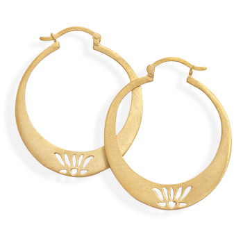 14 Karat Gold Plated Hoop Earrings with Lotus Design