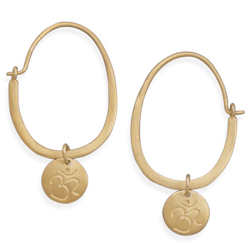 14 Karat Gold Plated Hoop Earrings with Om Tag