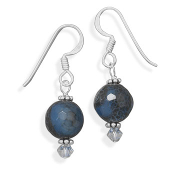 Blue Fire Agate and Crystal Earrings