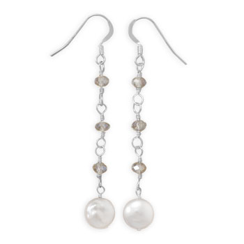 Cultured Freshwater Coin Pearl and Crystal Drop Earrings