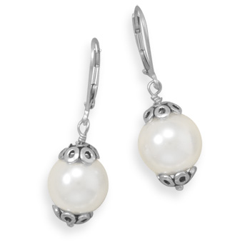 White Glass Pearl Drop Earrings