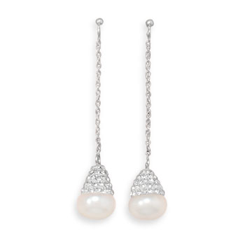 Cultured Freshwater Pearl and Crystal Drop Earrings