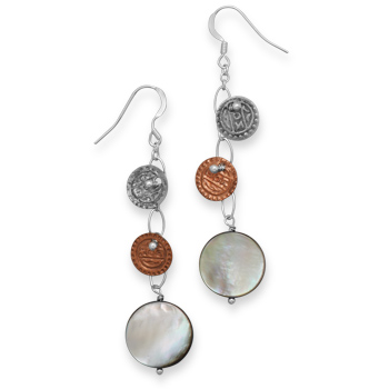 Two Tone Disc and Shell Earrings