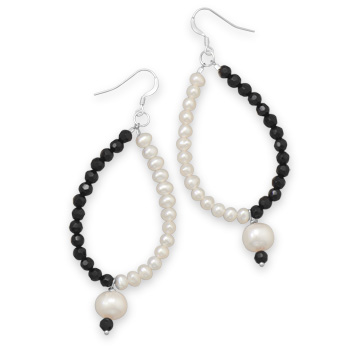 Black Glass and Cultured Freshwater Pearl Earrings