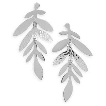 Polished and Hammered Leaf Design Earrings