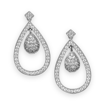 Rhodium Plated Micro Pave CZ Pear Drop Earrings