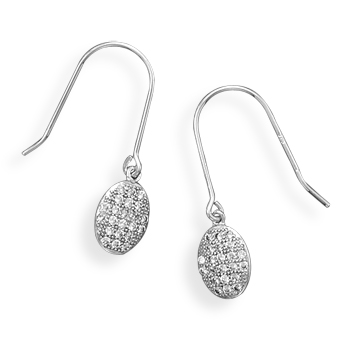 Rhodium Plated Oval Micro Pave CZ Earrings