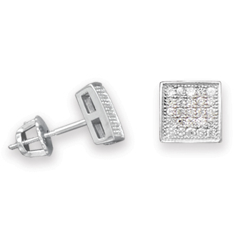 Rhodium Plated Square Pave CZ Earrings