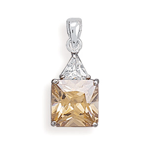 Rhodium Plated Clear and Champagne CZ Pendant