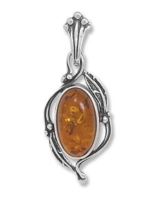 Oval Amber Pendant with Leaf Design