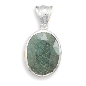 Oval Faceted Rough-Cut Emerald Pendant