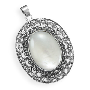 Oval Marcasite and Shell Pendant