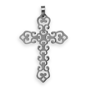 Ruthenium Plated Ornate Cross Pendant