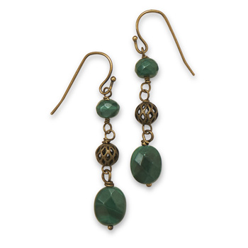 Antique Brass Earrings with Malachite