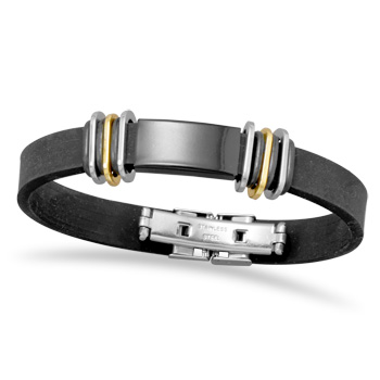 8" Two Tone Stainless Steel and Rubber Men's ID Bracelet