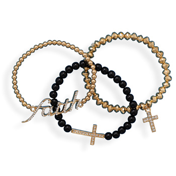 Black and Gold Tone Inspirational Fashion Bracelet Set