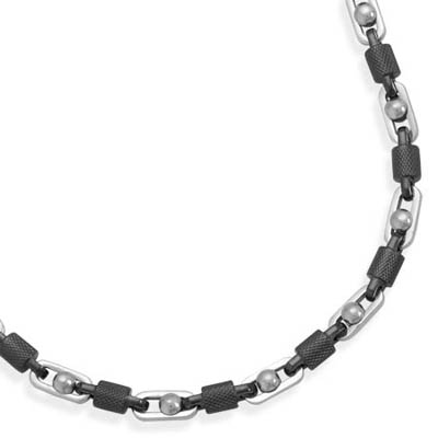 22" Alternating Stainless Steel and Textured Barrel Link Necklace