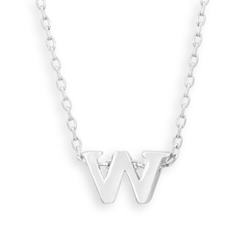16" + 2" Rhodium Plated Brass Initial "w" Necklace
