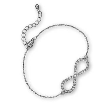 7" + 1" Silver Tone Crystal Infinity Fashion Bracelet