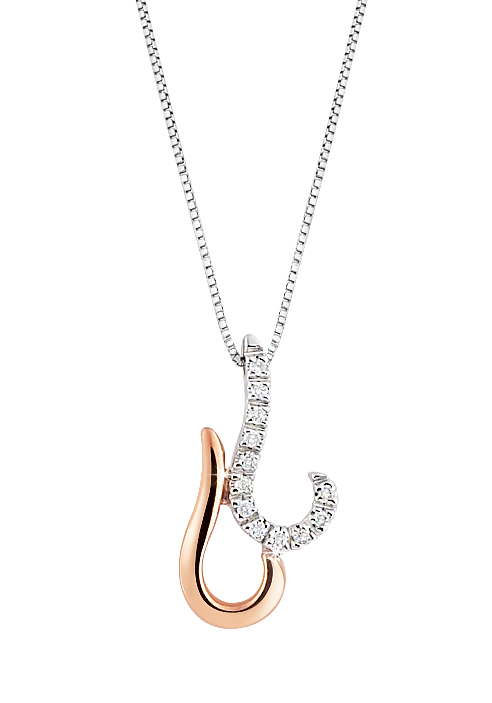 Exclusive Italian Hook Necklace 0.06 Ct Diamonds 18K White, Rose Gold