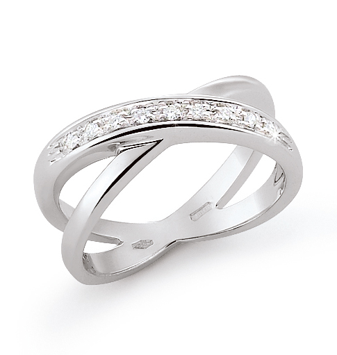 Unique Crossed Strand Wedding Ring 0.09 Ct Diamonds 18K White Gold
