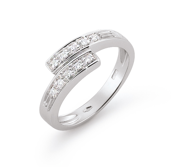 Exquisite Twin Band Wedding Ring 0.1 Ct Diamonds 18K White Gold