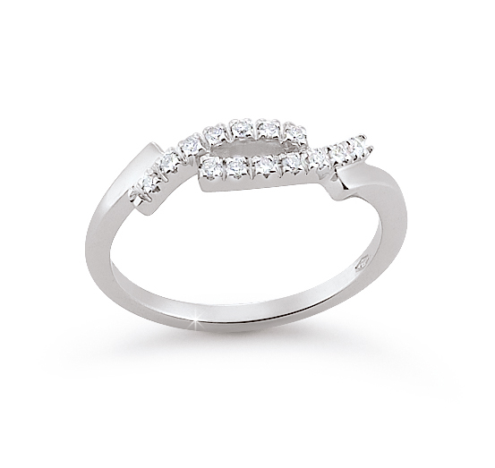 Curved Shank Wedding Ring 0.11 Ct Diamonds 18K White Gold