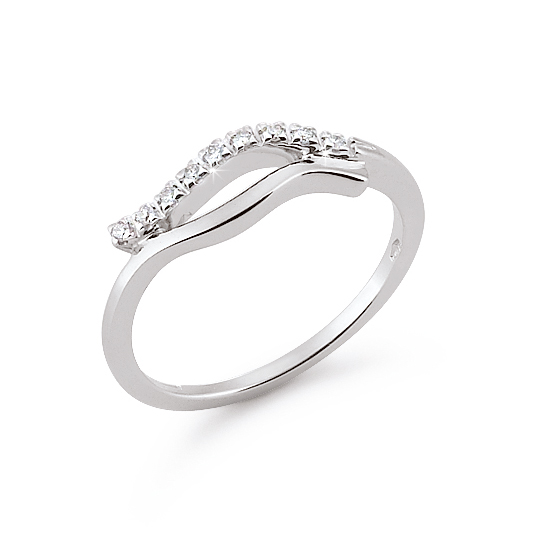 Curved 2-Band Italian Wedding Ring 0.07 Ct Diamonds 18K White Gold