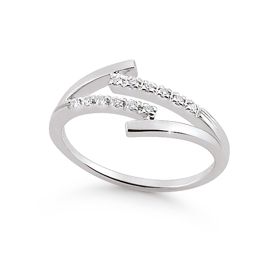 Italian 4-Shank Wedding Ring 0.09 Ct Diamonds 18K White Gold