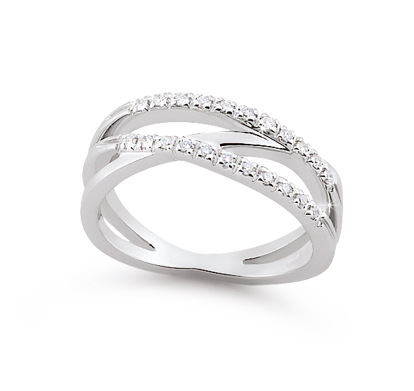 Exclusive Italian Wedding Ring 0.17 Ct Diamonds 18K White Gold