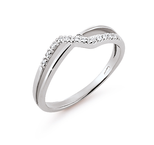 Crossed Dual Shank Wedding Ring 0.06 Ct Diamonds 18K White Gold