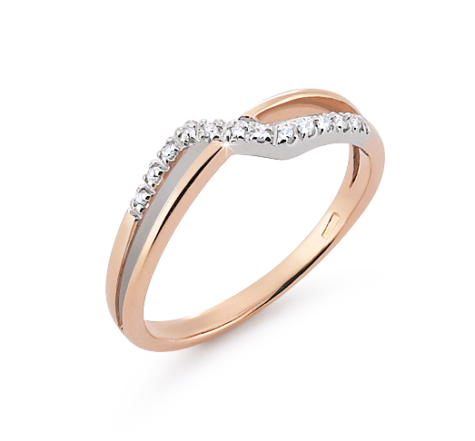 Crossed Dual Shank Wedding Ring 0.06 Ct Diamonds 18K White And Rose Gold