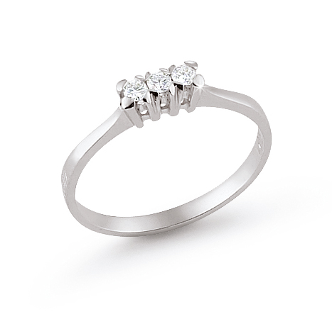 3-Stone Italian Engagement Ring 0.11 Ct Diamonds 18K White Gold