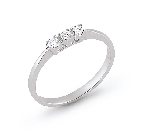 Italian 3-Stone Wedding Ring 0.14 Ct Diamonds 18K White Gold