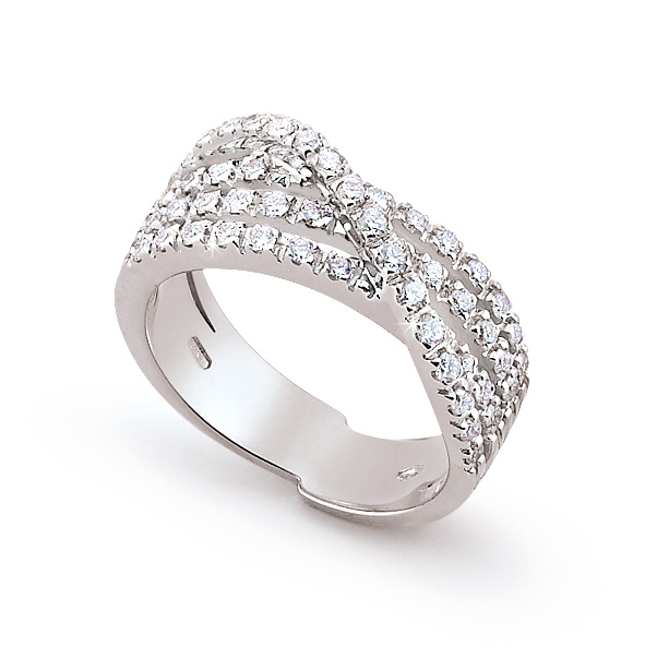 Crossed Strand Pave Wedding Ring 0.71 Ct Diamonds 18K White Gold