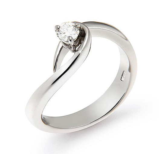 Curved Solitaire Engagement Ring 0.17 Ct Diamonds 18K White Gold