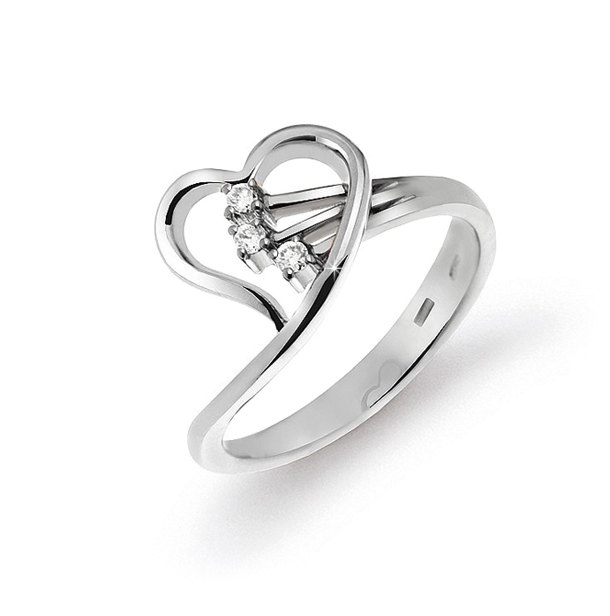 Stylish Heart Ring From Italy 0.08 Ct Diamonds 18K White Gold