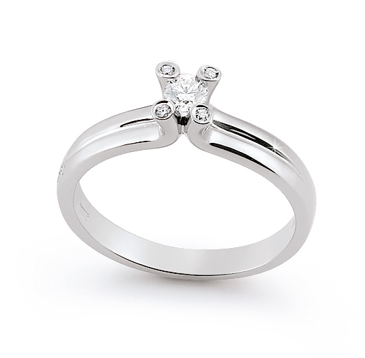Modern Solitaire Engagement Ring 0.18 Ct Diamonds 18K White Gold