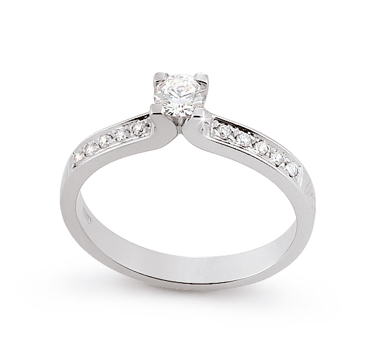 Unique Side-Stone Engagement Ring 0.34 Ct Diamonds 18K White Gold