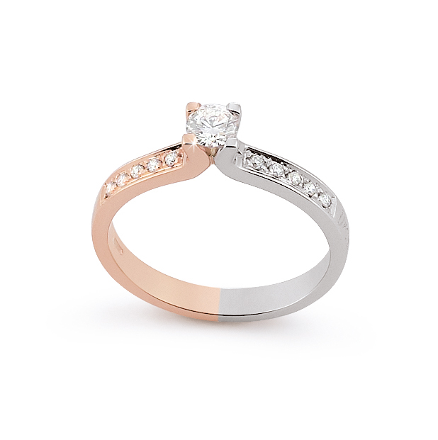 Unique Side-Stone Engagement Ring 0.34 Ct Diamonds 18K White And Rose Gold