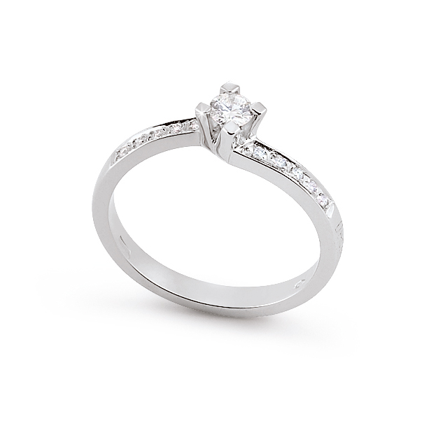 East-West Side-Stone Engagement Ring 0.22 Ct Diamonds 18K White Gold
