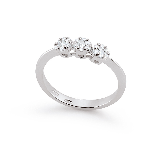 Luxury Trio Halo Wedding Ring 0.27 Ct Diamonds 18K White Gold