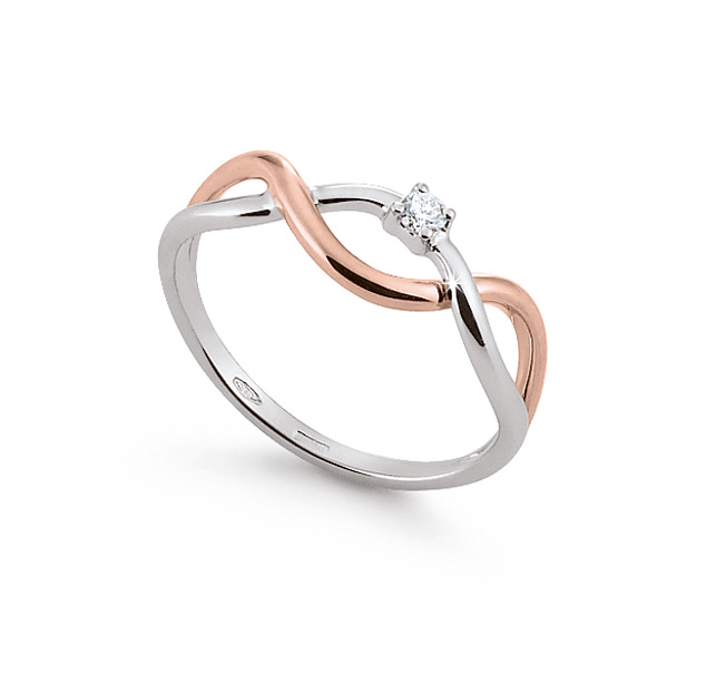 Italian Infinity Engagement Ring 0.03 Ct Diamonds 18K White And Rose Gold