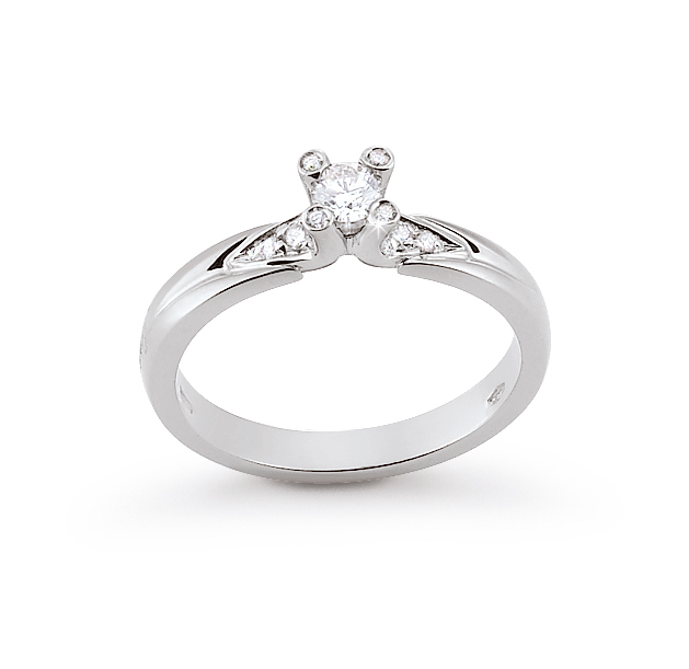 Italian Unique Side-Stone Engagement Ring 0.23 Ct Diamonds 18K White Gold
