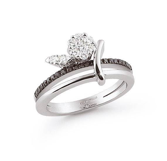 Pave Engagement Ring 0.41 Ct (0.29 Ct White; 0.12 Ct Black) Diamonds 18K White Gold