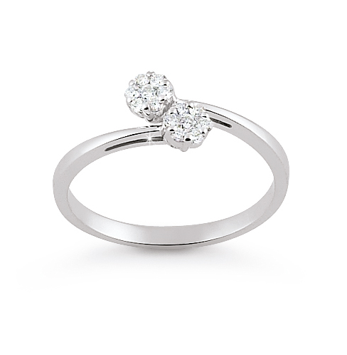 Elegant Twin Flower Ring 0.19 Ct Diamonds 18K White Gold