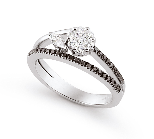 Italian Black Diamond Engagement Ring with Split Shank
